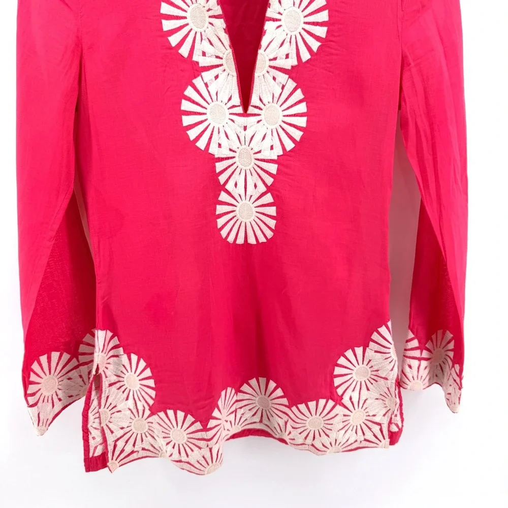 Tory Burch Tunic Womens 4 Pre-Owned Tunic Pink Embroidered 100% Cotton Boho Top